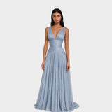 Térébenthine™ | Vestido Azul Brillante Fruncido