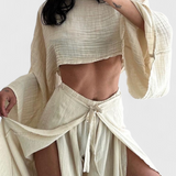 Elsie Conjunto Fluido con Kimono y Pantalón Cruzado