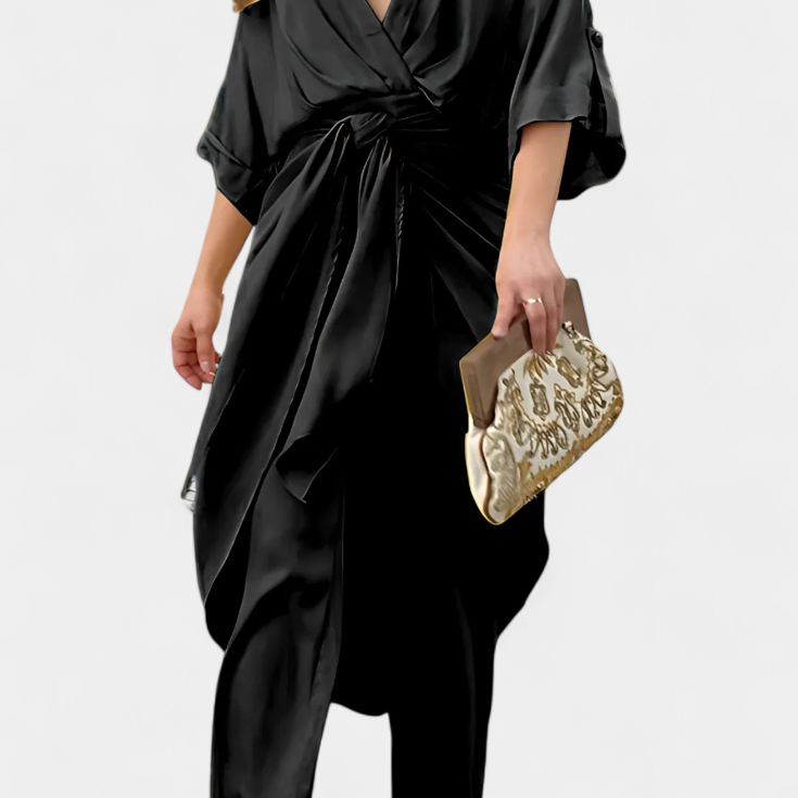 Mayleen Conjunto Cruzado con Lazo Frontal y Pantalón Recto