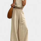 Portia Conjunto de Algodón y Lino con Abertura Lateral