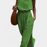 Portia Conjunto de Algodón y Lino con Abertura Lateral