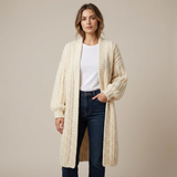 Cárdigan largo de punto grueso para mujer con corte holgado y acogedor