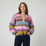 Cárdigan de punto grueso colorido para mujer con diseño frontal abierto