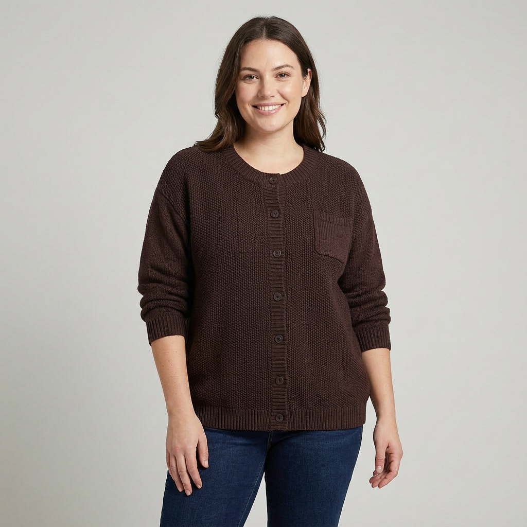 Cárdigan de punto extragrande para mujer con bolsillo y botones en la parte delantera