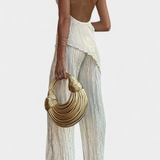 Pilarica Conjunto Plisado con Top Asimétrico Halter y Pantalón Fluido