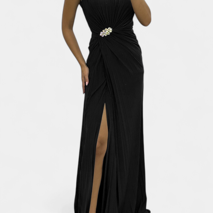 Shiloh Vestido Maxi Plisado con Abertura Lateral y Escote Cruzado