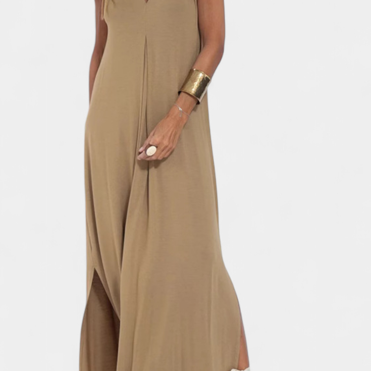 Felisa Vestido Maxi Sin Mangas en Color Liso y Silueta Elegante