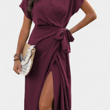 Begoña Vestido Cruzado con Cinturón y Abertura Sutil