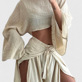 Maeva Conjunto Casual de Dos Piezas con Abertura y Lazo