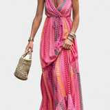 Asunción Vestido Largo Rosa de Rayas Multicolor