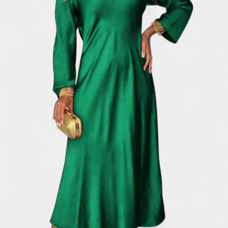 Riva Vestido Fluido con Escote en V y Mangas Largas