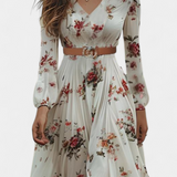 Amanda Vestido Maxi Floral con Cuello en V y Mangas Largas