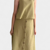 Naha Conjunto de Algodón con Chaleco y Botones Frontales