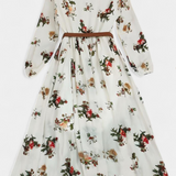 Amanda Vestido Maxi Floral con Cuello en V y Mangas Largas