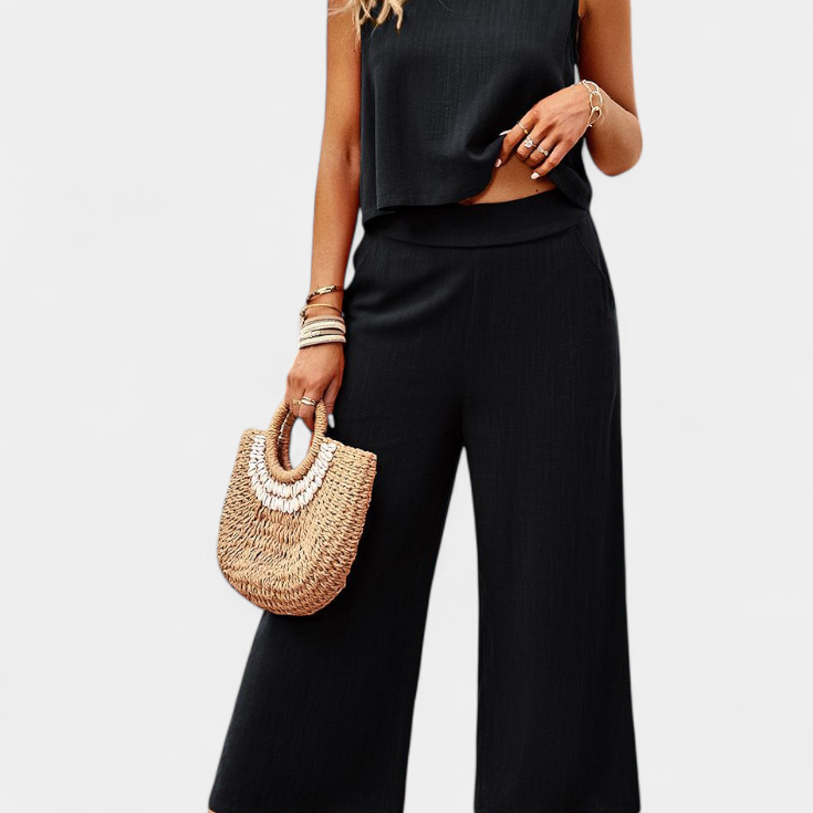 Lavinia Conjunto Boho de Top y Shorts en Lino y Algodón