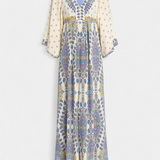 Novia Vestido Largo con Escote en V y Estampado Paisley Elegante