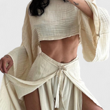 Maeva Conjunto Casual de Dos Piezas con Abertura y Lazo