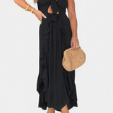 Kailani Vestido Maxi con Volantes y Nudo Frontal