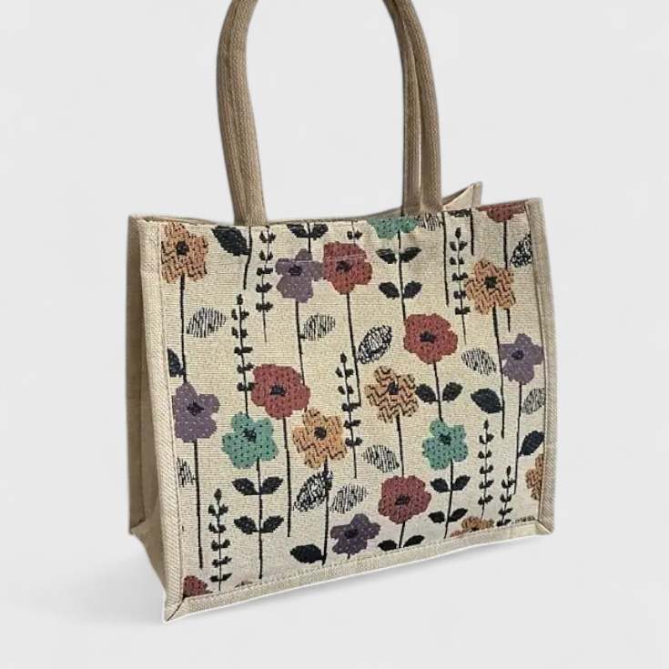Taila Bolsa de Yute con Estampado Floral y Diseño Ecológico