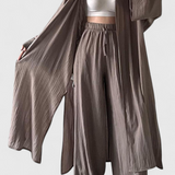 Suella Conjunto Casual de Dos Piezas con Cárdigan Largo y Abertura Lateral