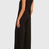 Bernadina Conjunto de Lino con Top de Abertura Frontal y Pantalón de Pierna Ancha