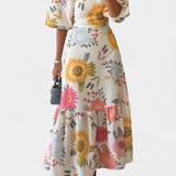 Kacey Vestido Midi de Algodón con Estampado Floral y Manga Abullonada