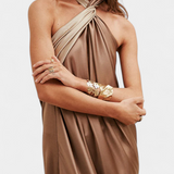 Rebecca Vestido Maxi Irregular de Color Bloque con Espalda Descubierta