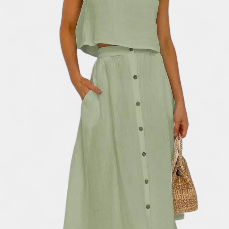 Naha Conjunto de Algodón con Chaleco y Botones Frontales