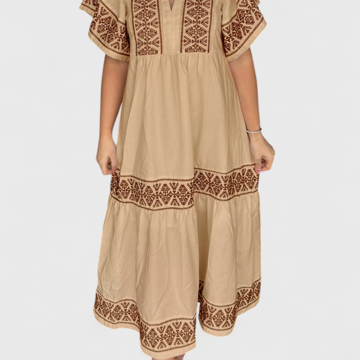 Allona Vestido Maxi Boho con Escote en V y Corte Relajado