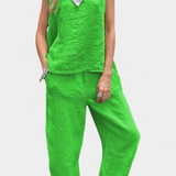 Leona Conjunto de Chaleco y Pantalón Sin Mangas en Algodón Lino