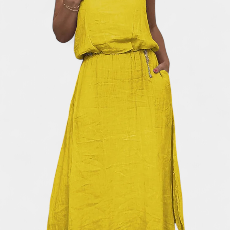 Meliora Conjunto en Lino y Algodón con Chaleco Sin Mangas y Falda