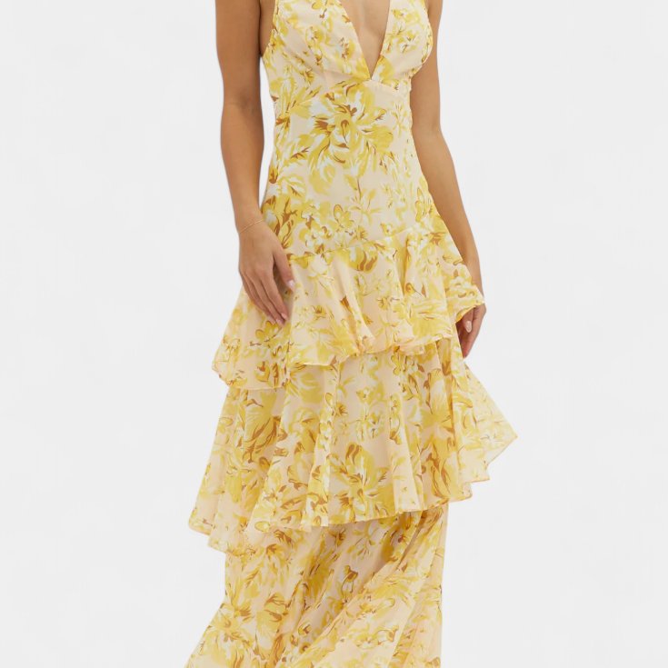 Domenica Vestido de Gasa con Escote en V y Capas Fluidas