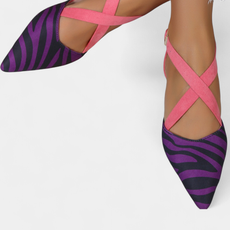 Fenna Bailarinas con Estampado de Cebra y Tiras Cruzadas