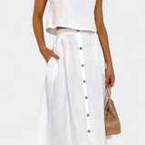 Naha Conjunto de Algodón con Chaleco y Botones Frontales