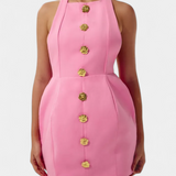 Yvonne Vestido Mini Escote Halter con Espalda Abierta y Detalle Floral