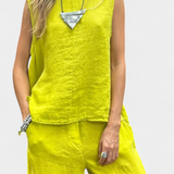 Leona Conjunto de Chaleco y Pantalón Sin Mangas en Algodón Lino