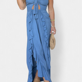 Kailani Vestido Maxi con Volantes y Nudo Frontal