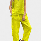 Leona Conjunto de Chaleco y Pantalón Sin Mangas en Algodón Lino