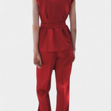 Carlen Conjunto Clásico de Chaleco con Cinturón y Pantalón de Pierna Ancha