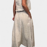 Meliora Conjunto en Lino y Algodón con Chaleco Sin Mangas y Falda