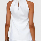 Bernadina Conjunto de Lino con Top de Abertura Frontal y Pantalón de Pierna Ancha