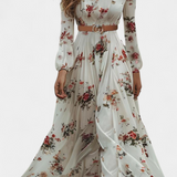 Amanda Vestido Maxi Floral con Cuello en V y Mangas Largas