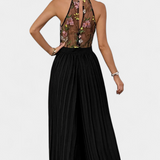 Maruja Mono Palazzo con Bordado Floral y Encaje Transparente