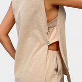 Loren Conjunto de Lino Sin Mangas de Estilo Relajado