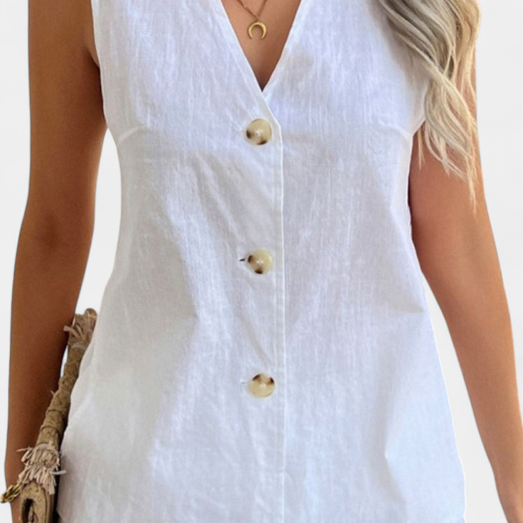 Loren Conjunto de Lino Sin Mangas de Estilo Relajado