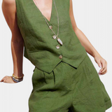 Jennifer Conjunto Chaleco y Pantalones Cortos de Lino Algodón